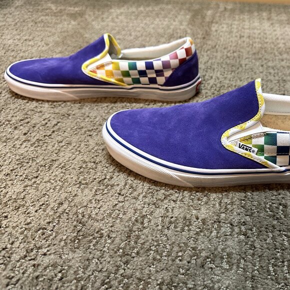 Vans - Purple Suede and Multi-Colored Checkerboard Slip On - Men's Size 11 - Picture 7 of 11
